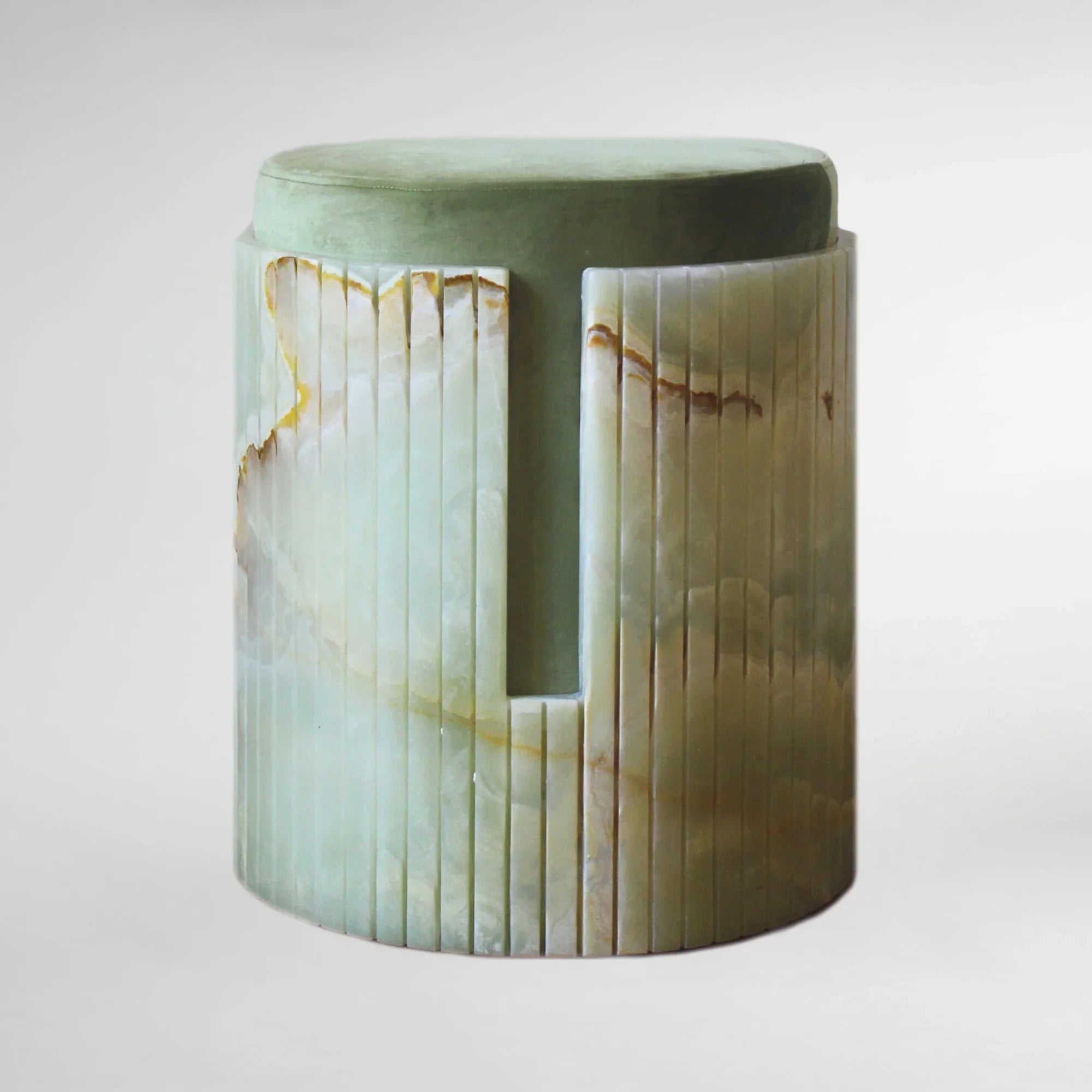 Discover the DOLCE Green Luxury Designer Onyx Stool: A Sculptural Gem for Elevated Living