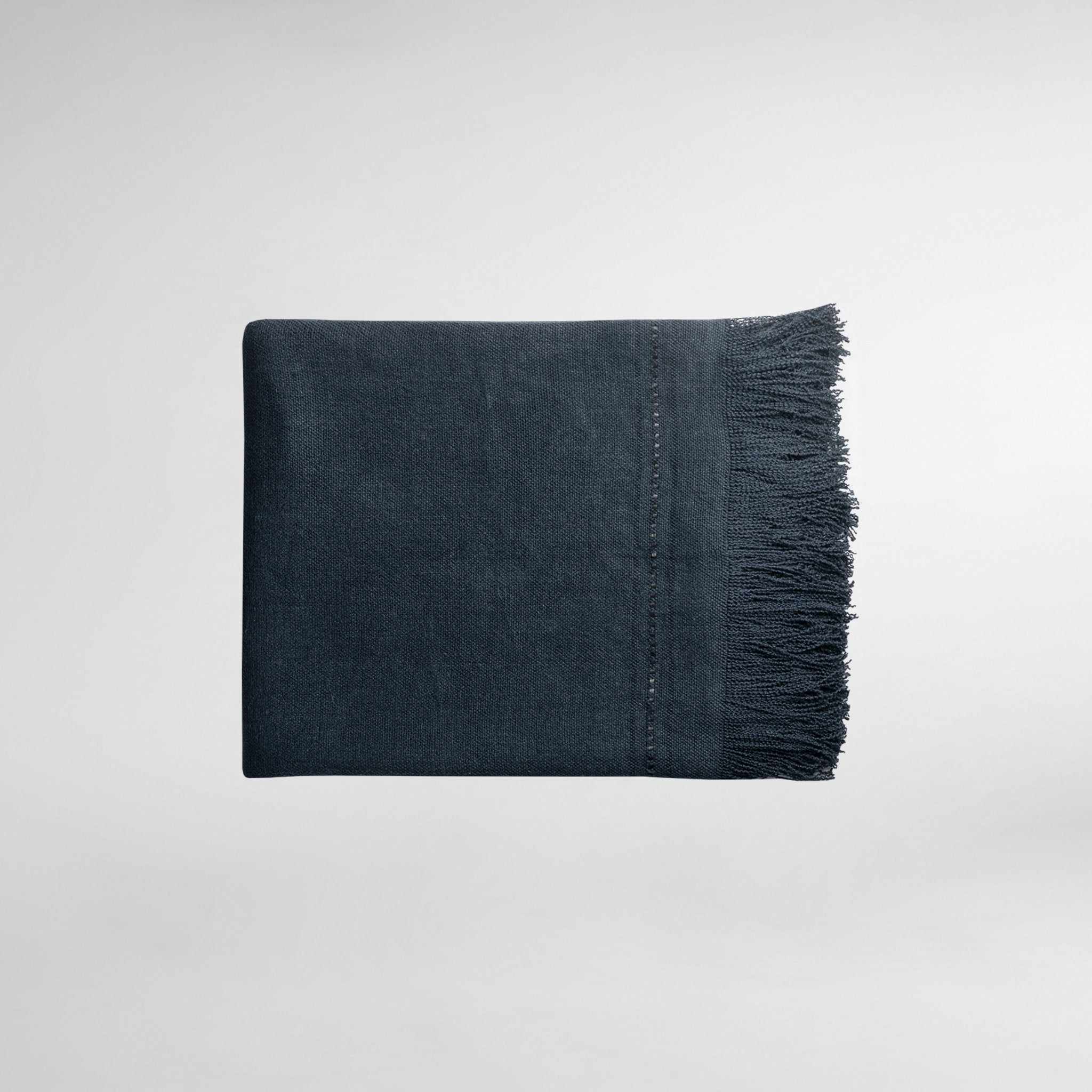 Fox Linen Luxury Throw with Fringe and Leather Detail - Night