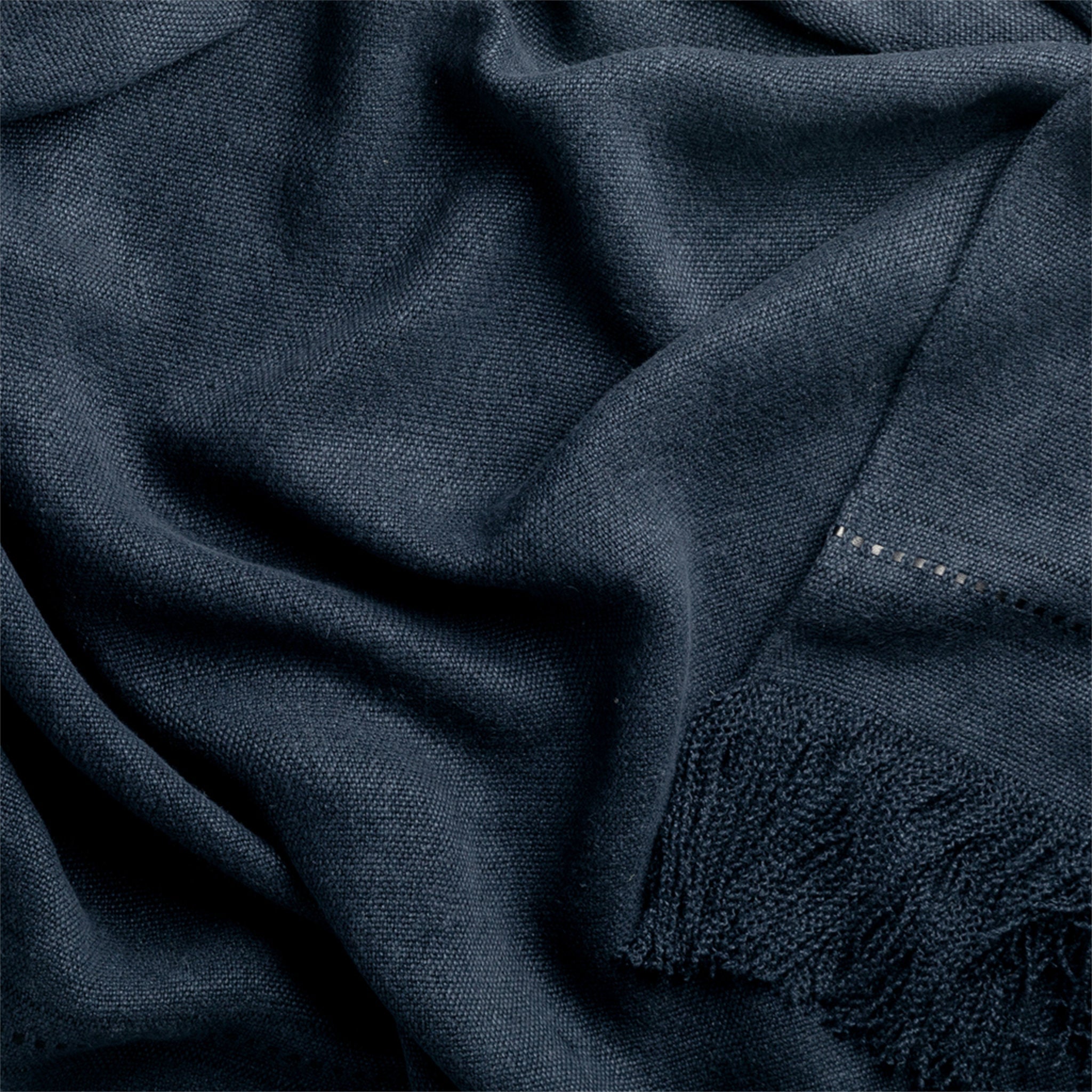 Fox Linen Luxury Throw with Fringe and Leather Detail - Night