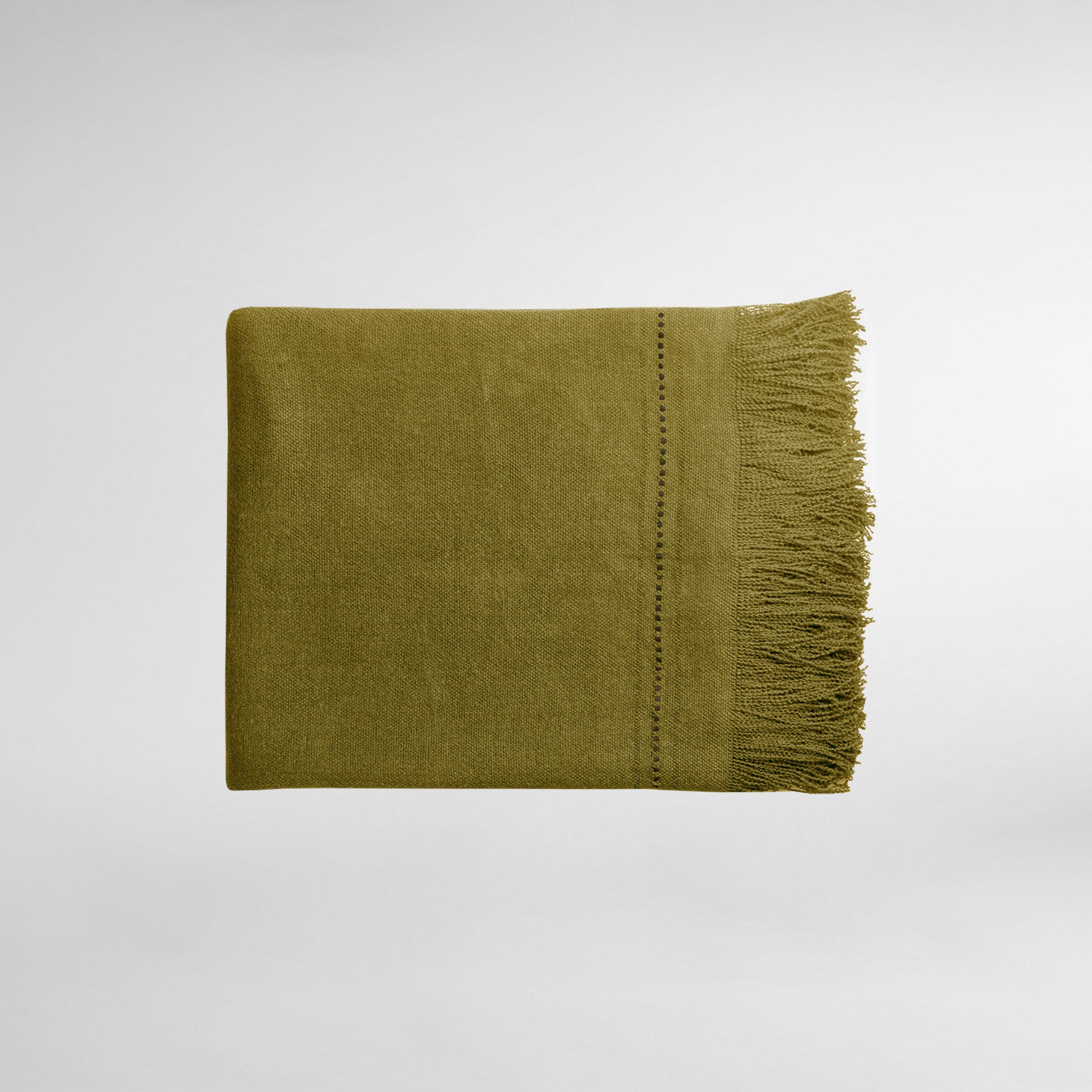 Fox Linen Luxury Throw with Fringe and Leather Detail - Reed