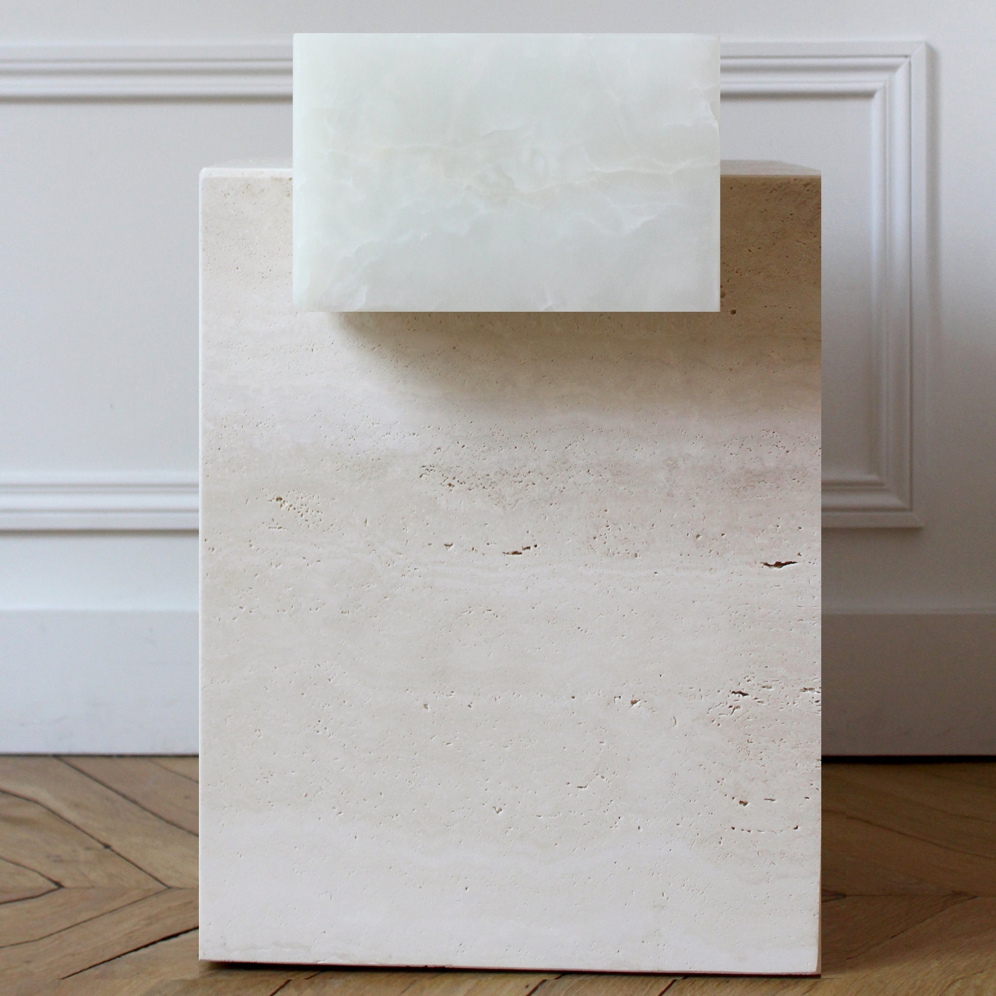 Gaia White Onyx And Travertine Luxury Designer Table
