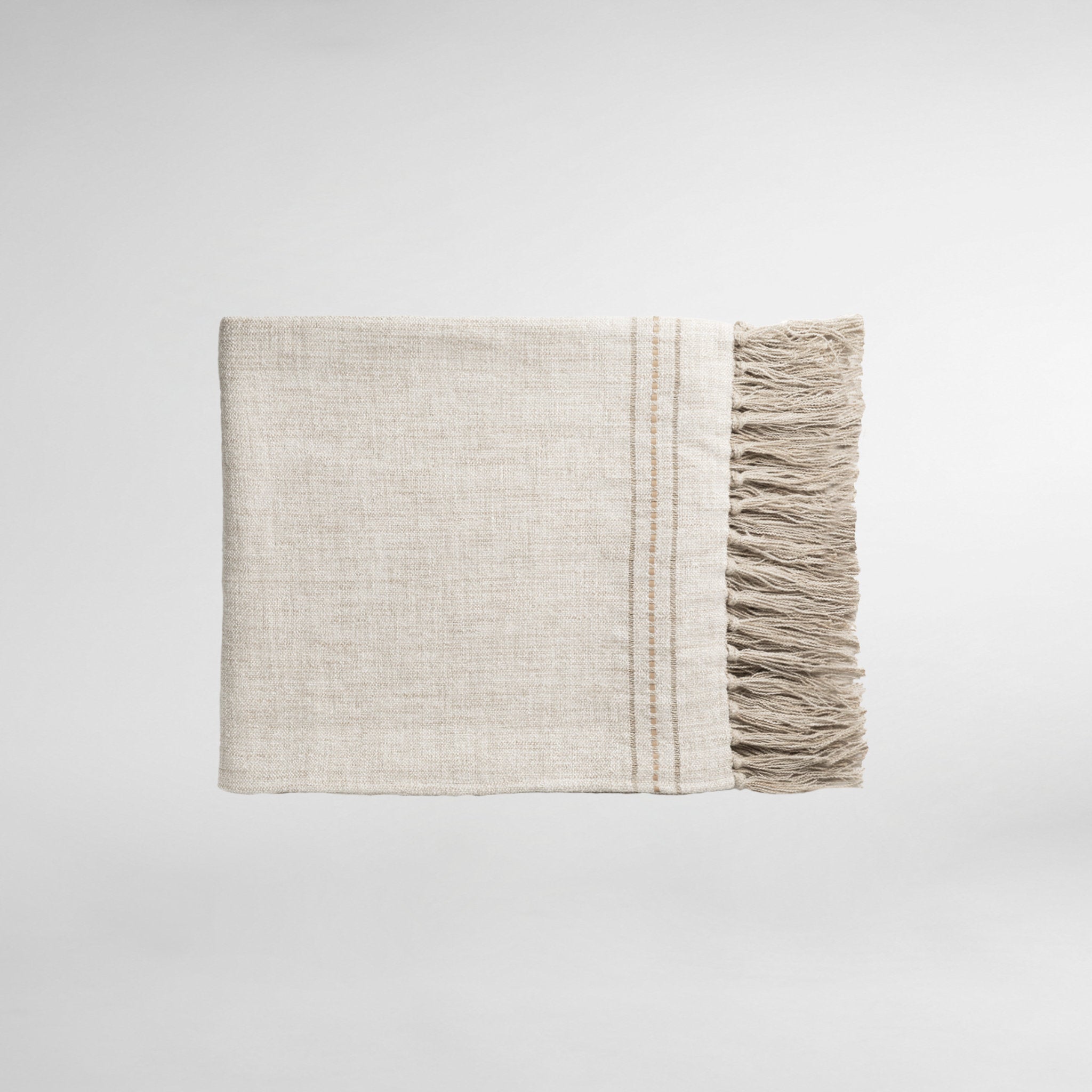Hoxton Linen Luxury Throw with Fringe and Leather Details - Flax
