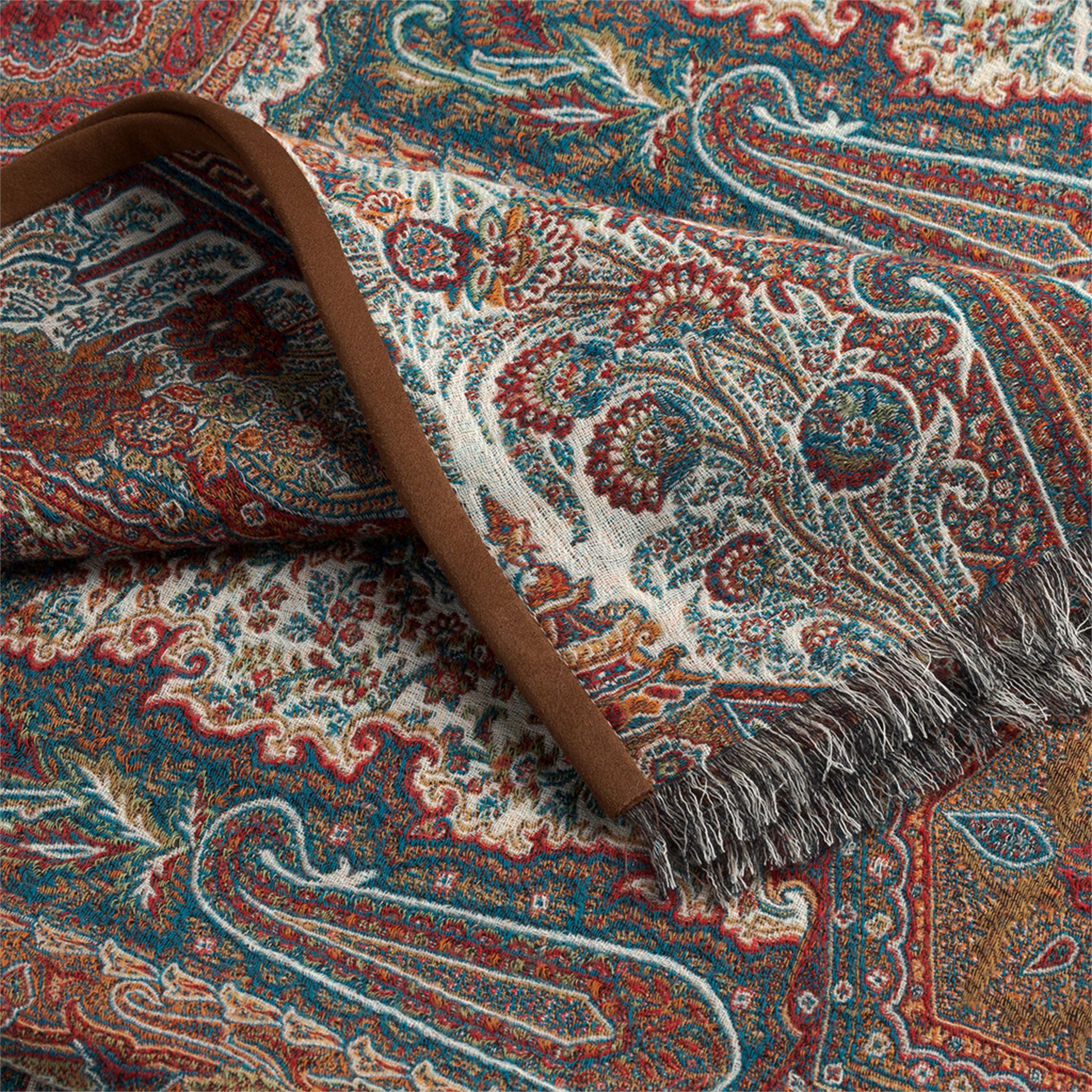 Victoria Luxury Wool Throw with Fringe and Suede Edge - Ruby