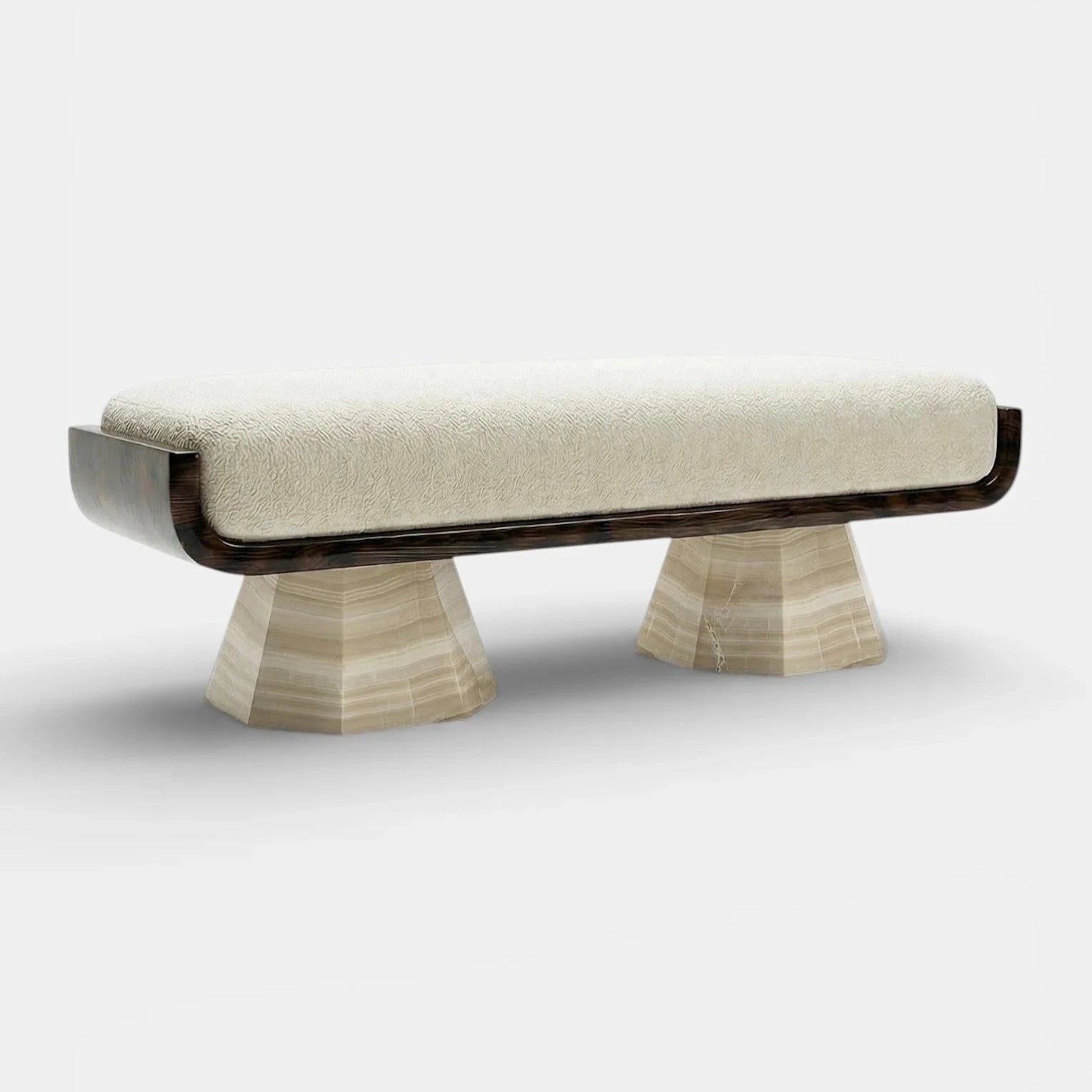 Ava Glossy Wood And Ivory Onyx Bench