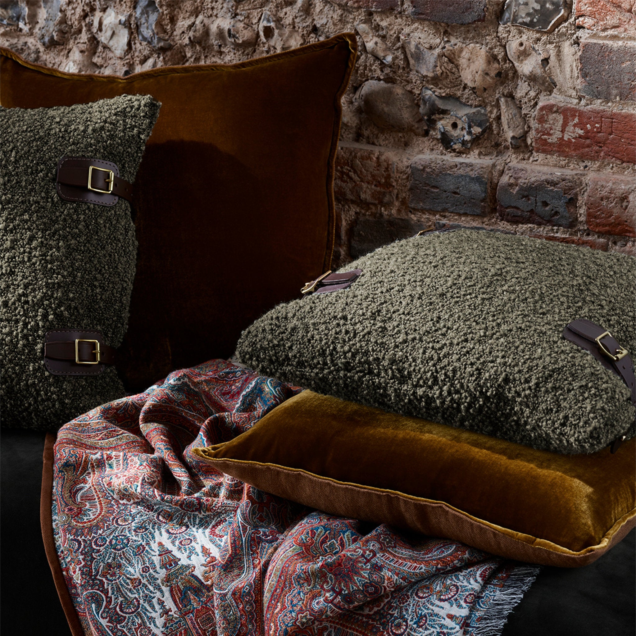 Attenborough Buckle Cushion - Hyena | Luxury Cushion | Designer Cushion