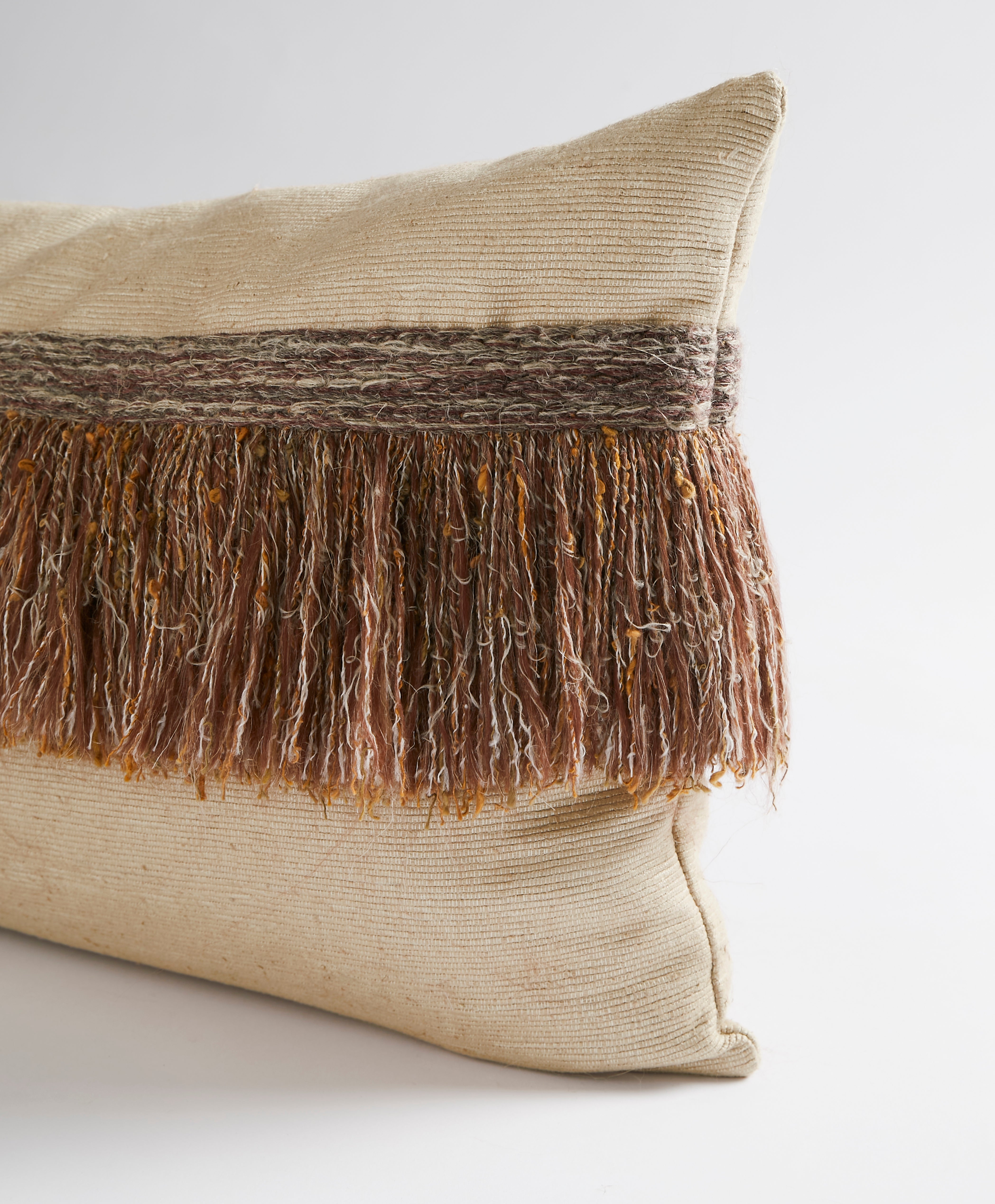 JUNGLE SILK CUSHION WITH TEXTURED FRINGE - COCONUT - Peter Staunton Design Studio