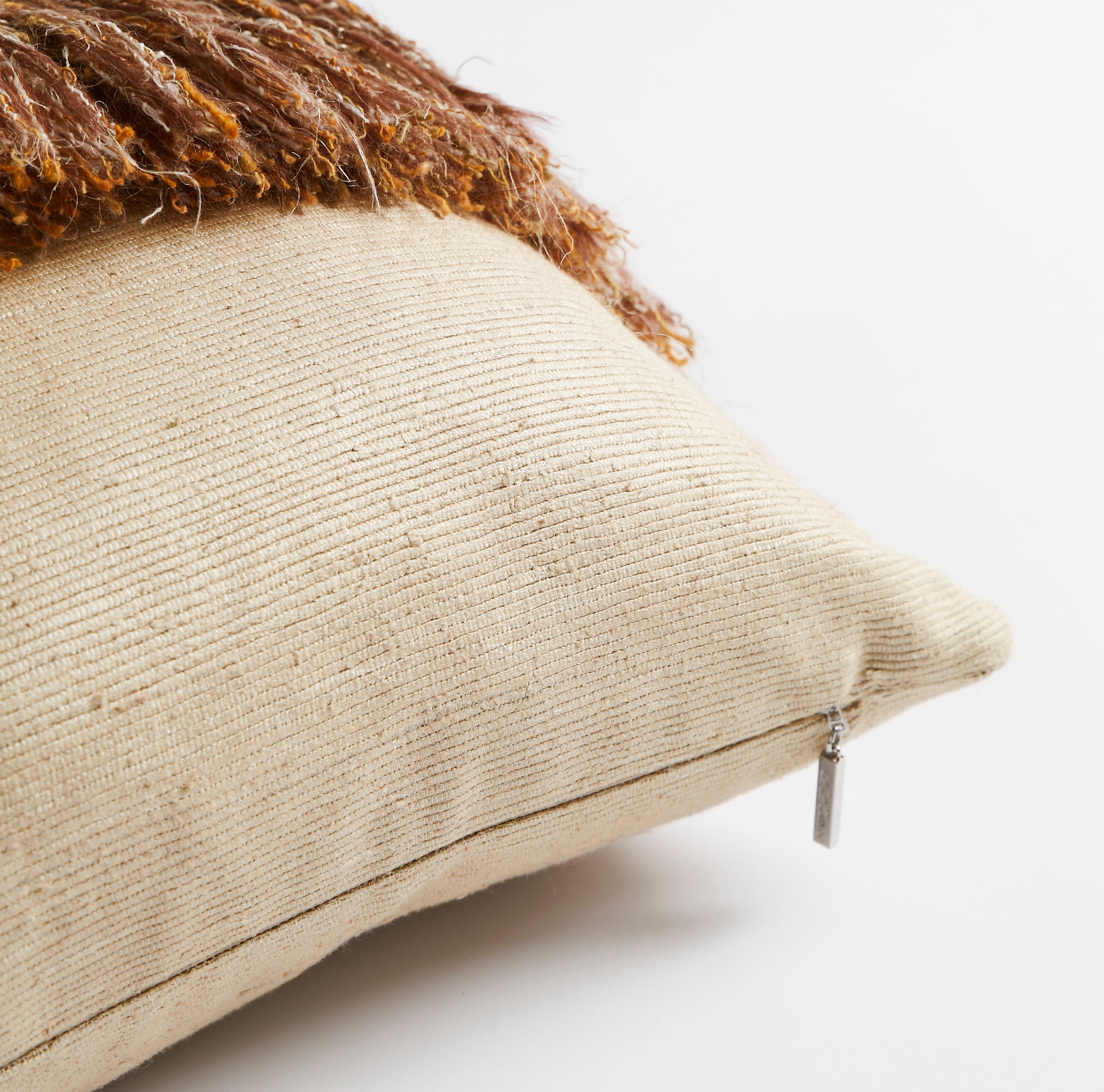 JUNGLE SILK CUSHION WITH TEXTURED FRINGE - COCONUT - Peter Staunton Design Studio