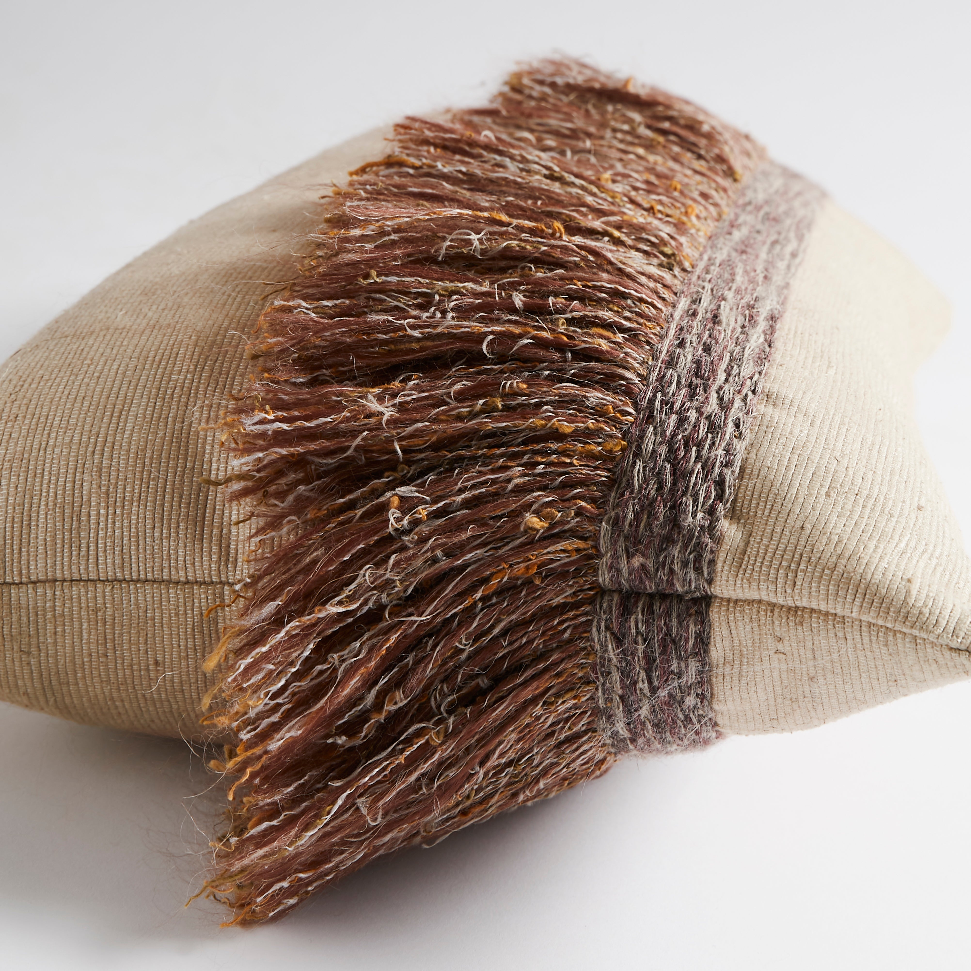 JUNGLE SILK CUSHION WITH TEXTURED FRINGE - COCONUT - Peter Staunton Design Studio