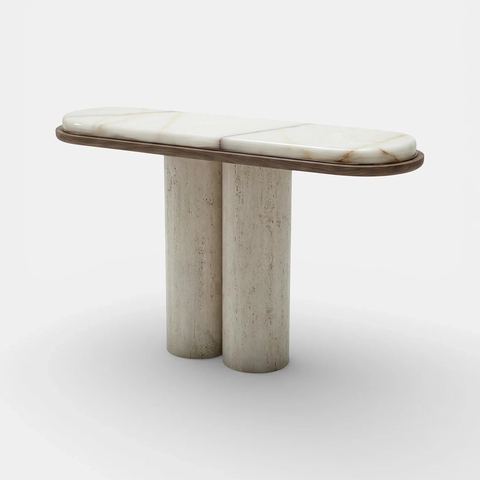 Ida Travertin Wood And Onyx Console