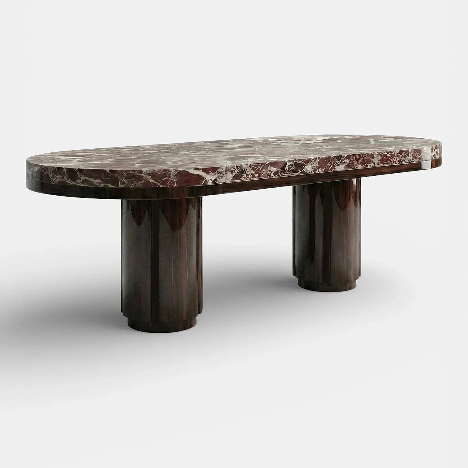 Mira Wood And Rosso Levanto Marble Dinning Table