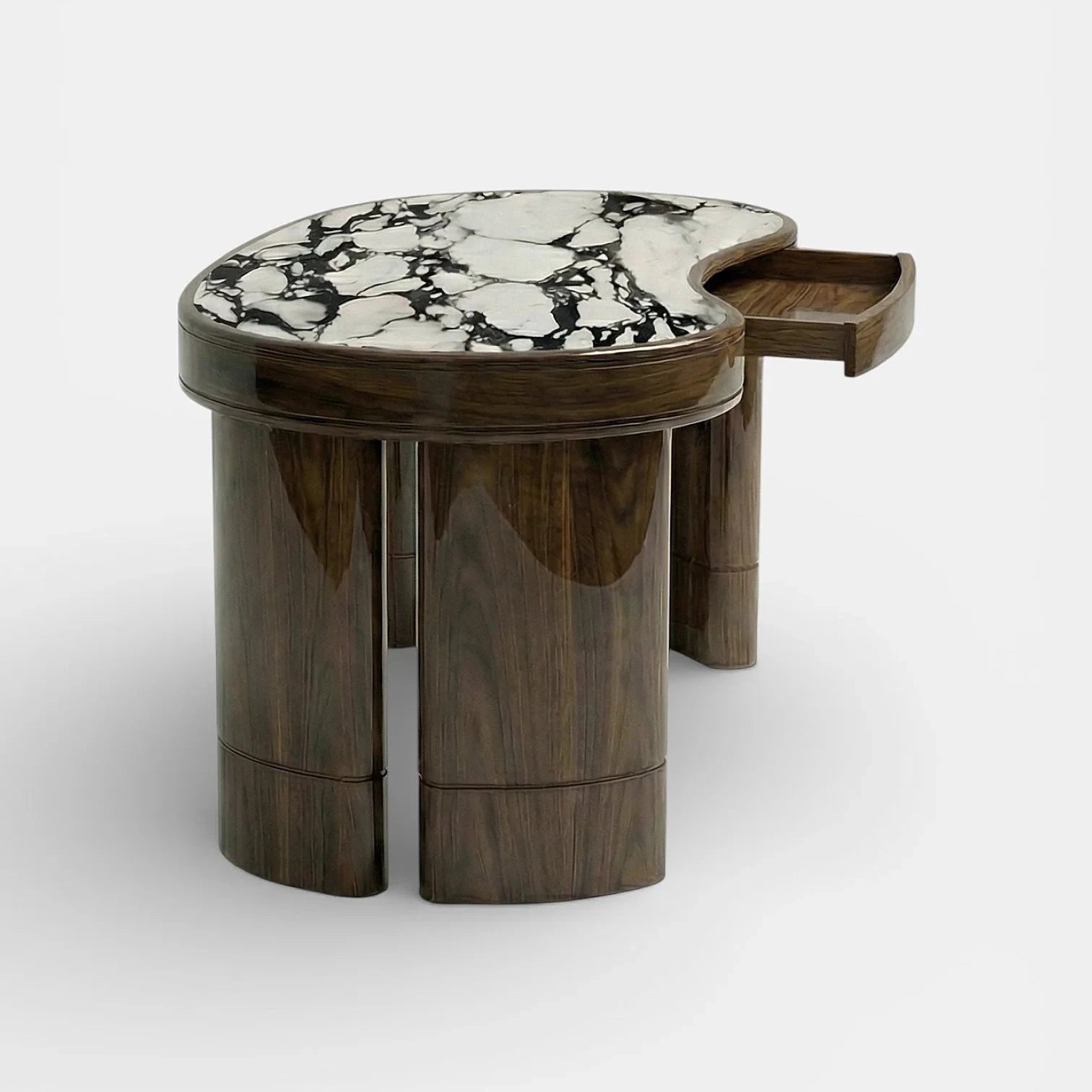 Nicola Glossy Wood And Calacatta Viola Marble Desk