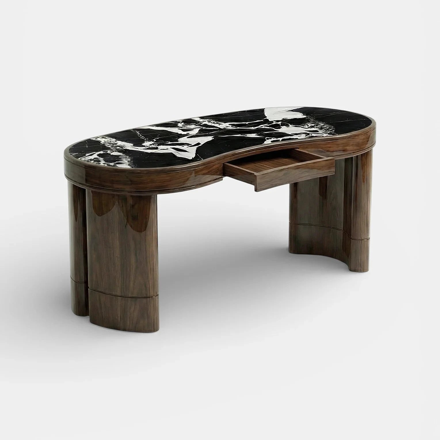 Nicola Glossy Wood And Grand Antique Marble Desk