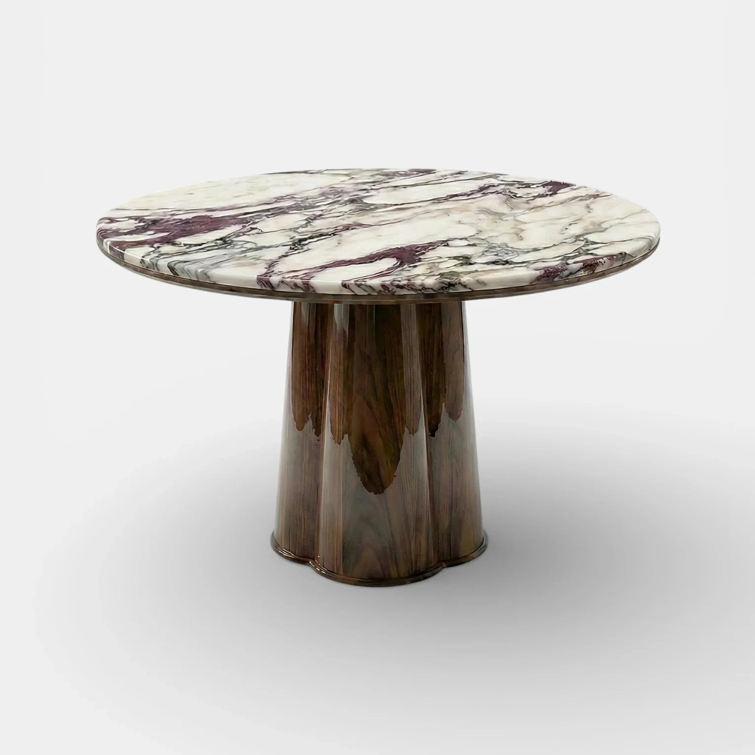 Poli Glossy Wood And Calacatta Viola Dinning Table