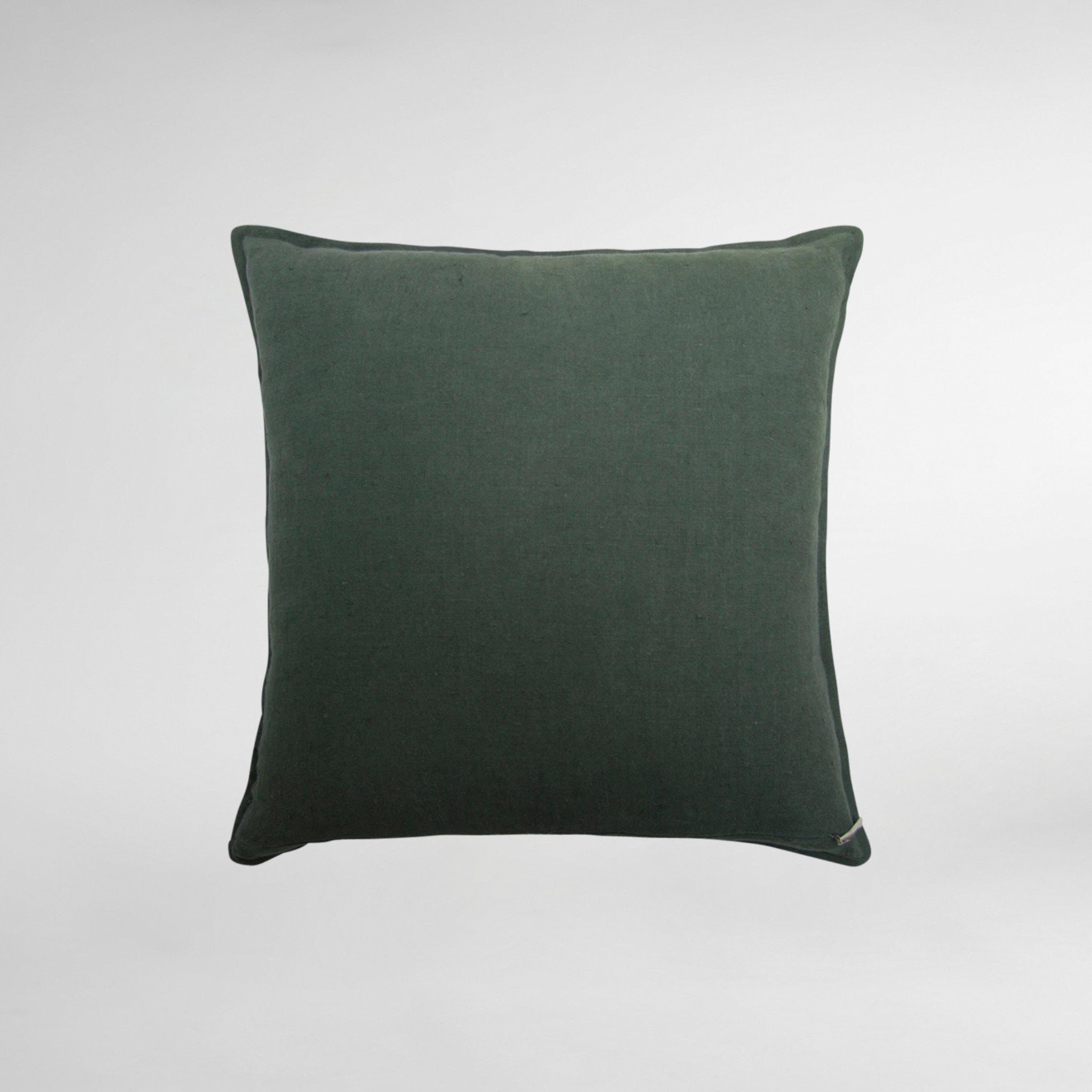 Silk Velvet and Linen Flange Luxury Designer Cushion - Green