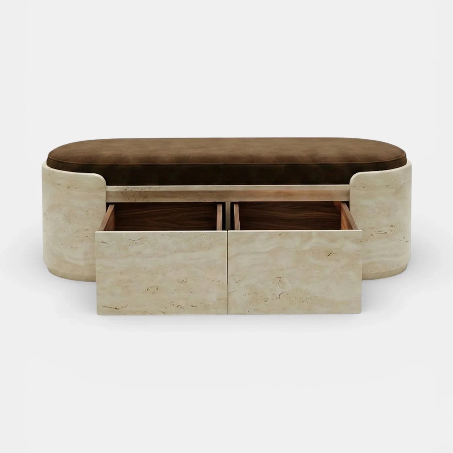Chloé Storage Travertine Bench