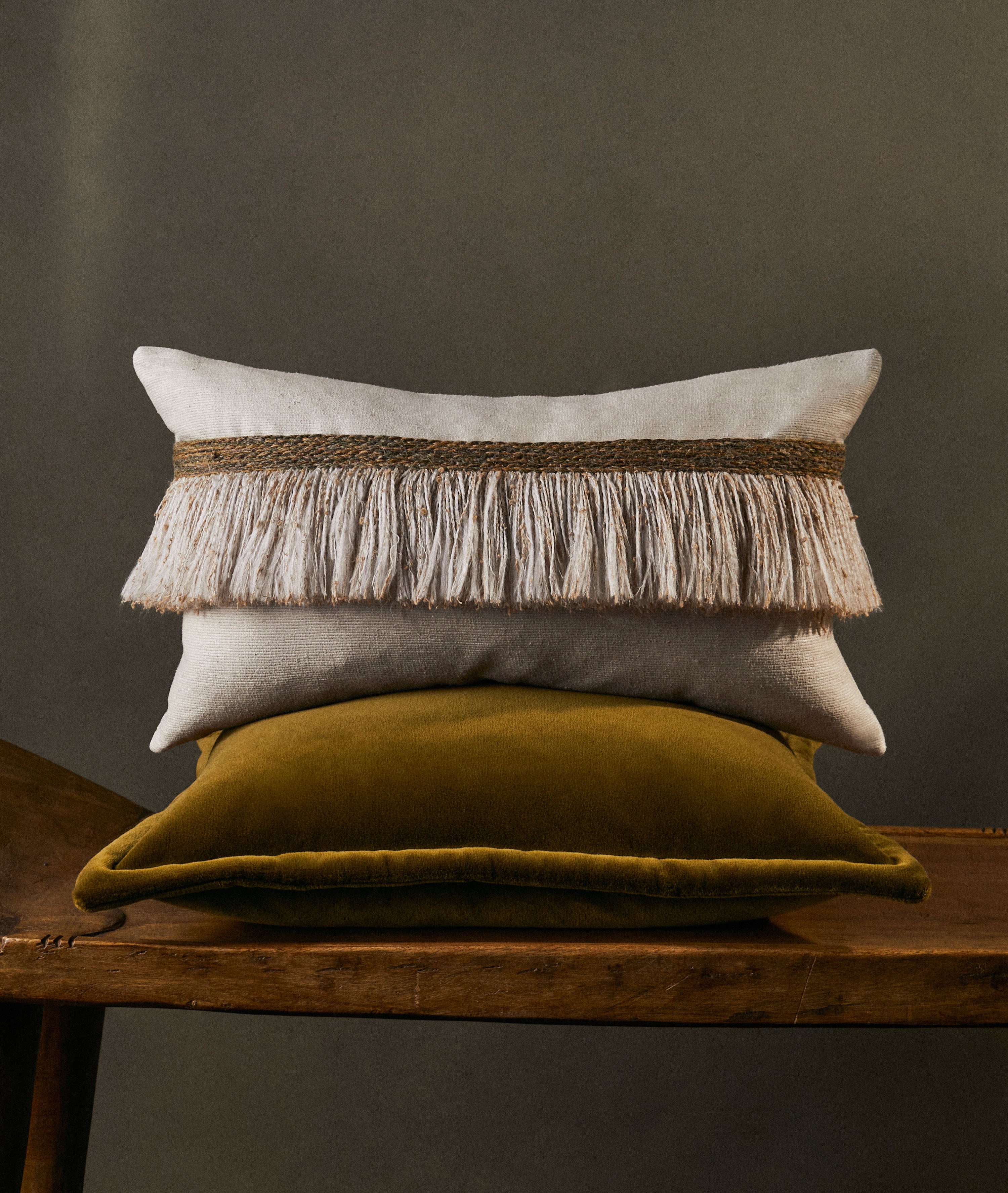 JUNGLE SILK CUSHION WITH TEXTURED FRINGE - COCONUT - Peter Staunton Design Studio