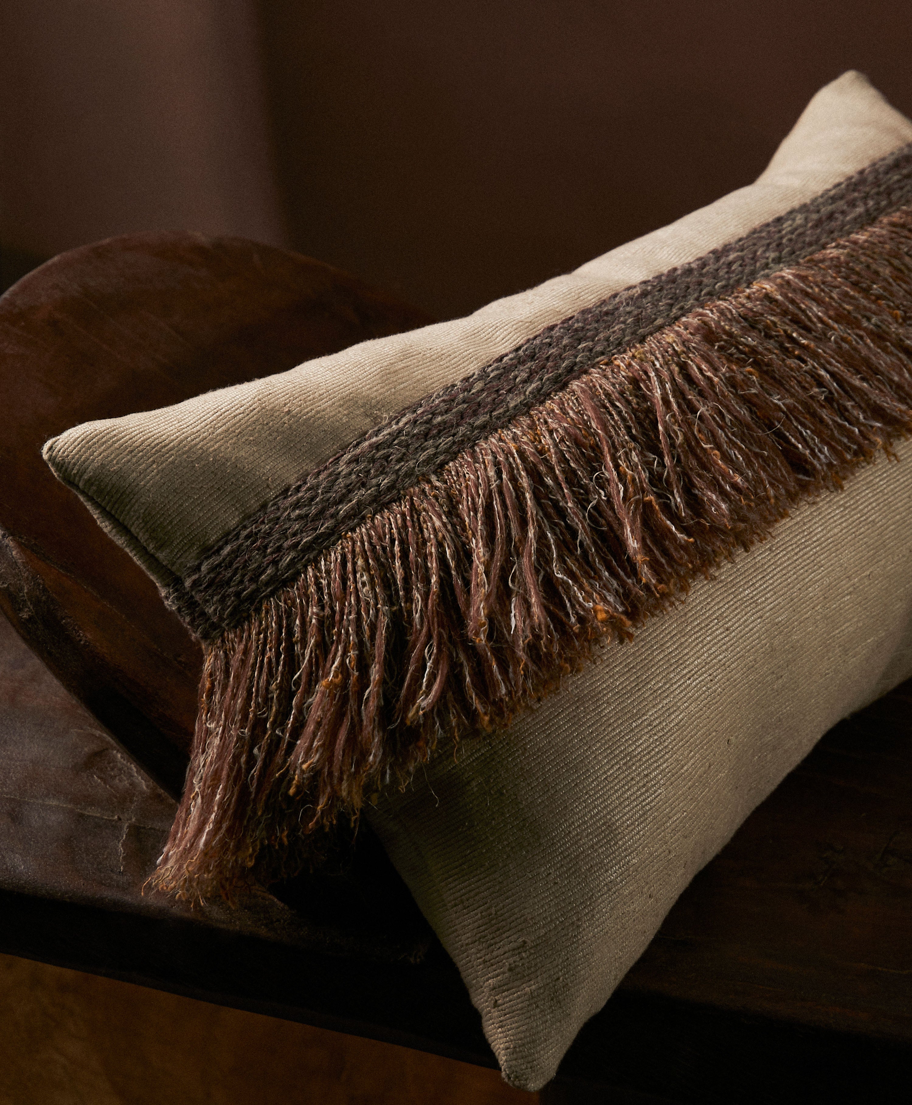 JUNGLE SILK CUSHION WITH TEXTURED FRINGE - COCONUT - Peter Staunton Design Studio
