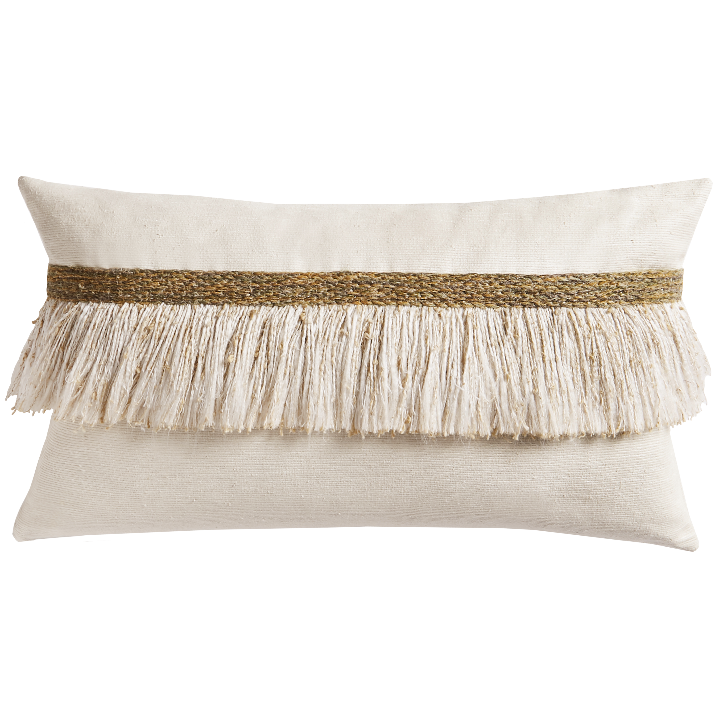 JUNGLE SILK CUSHION WITH TEXTURED FRINGE - COCONUT - Peter Staunton Design Studio