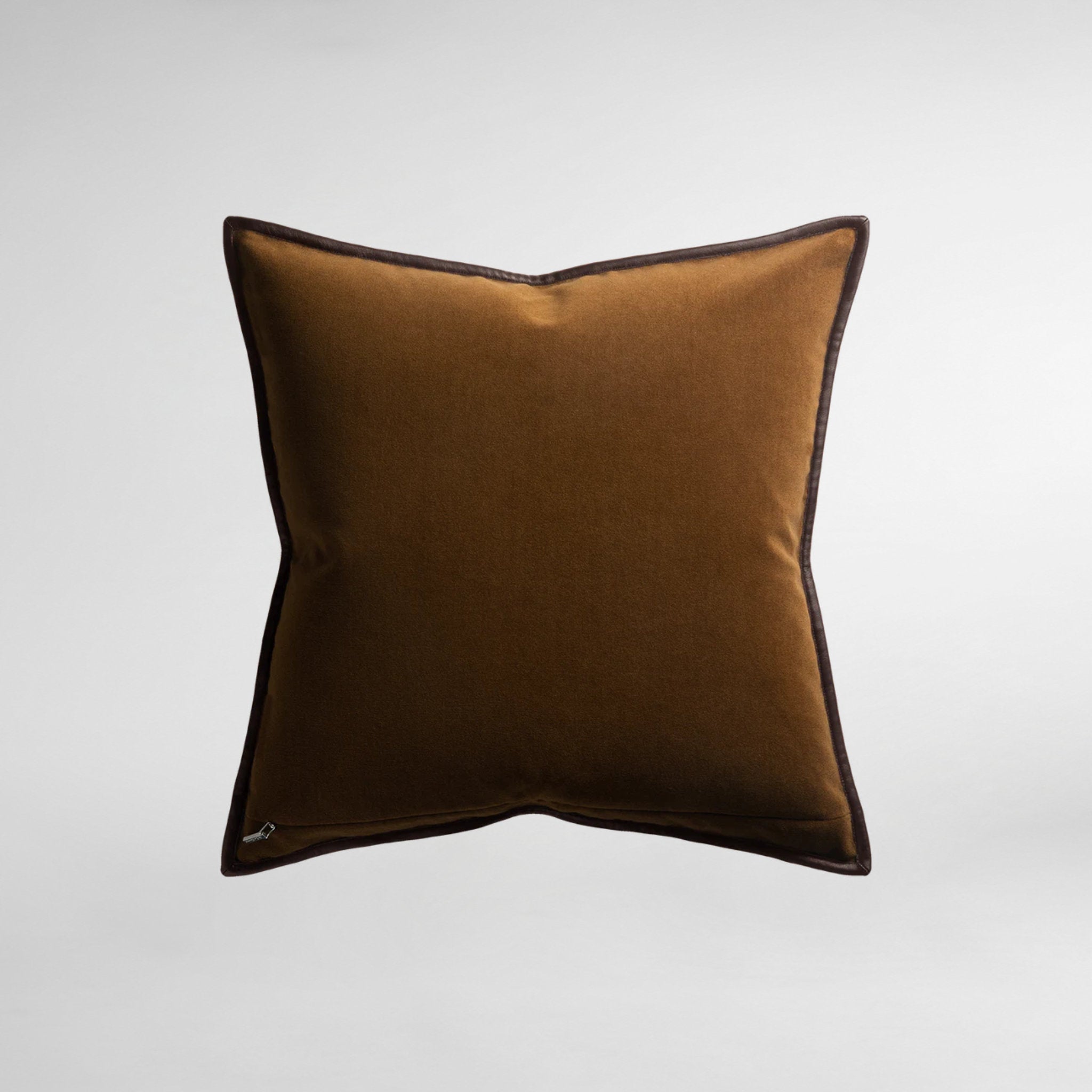 Merino Velvet Luxury Designer Cushion with Leather Trim - Maple