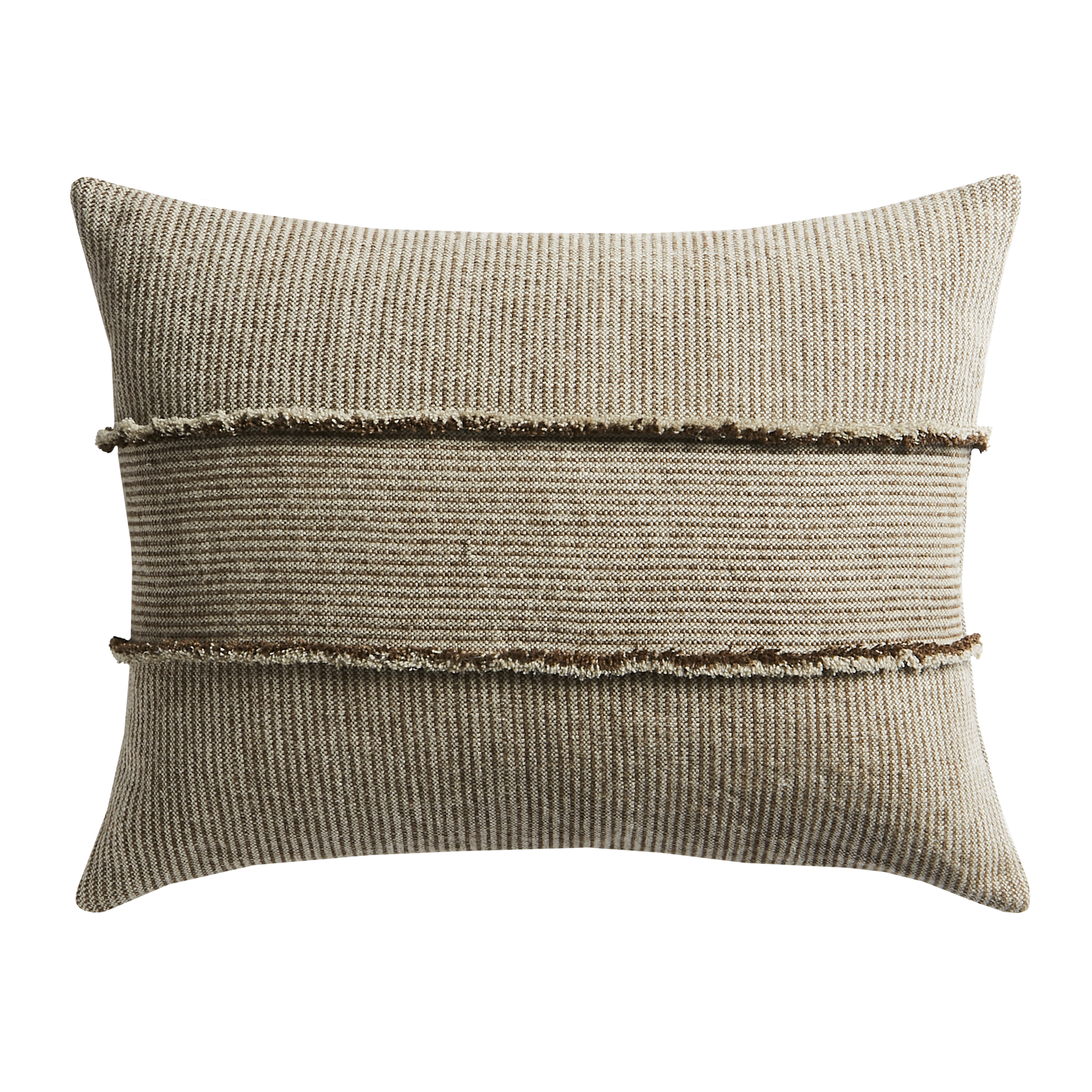 SALOPETTE CUSHION WITH FRINGED PANELS - KHAKI - Peter Staunton Design Studio