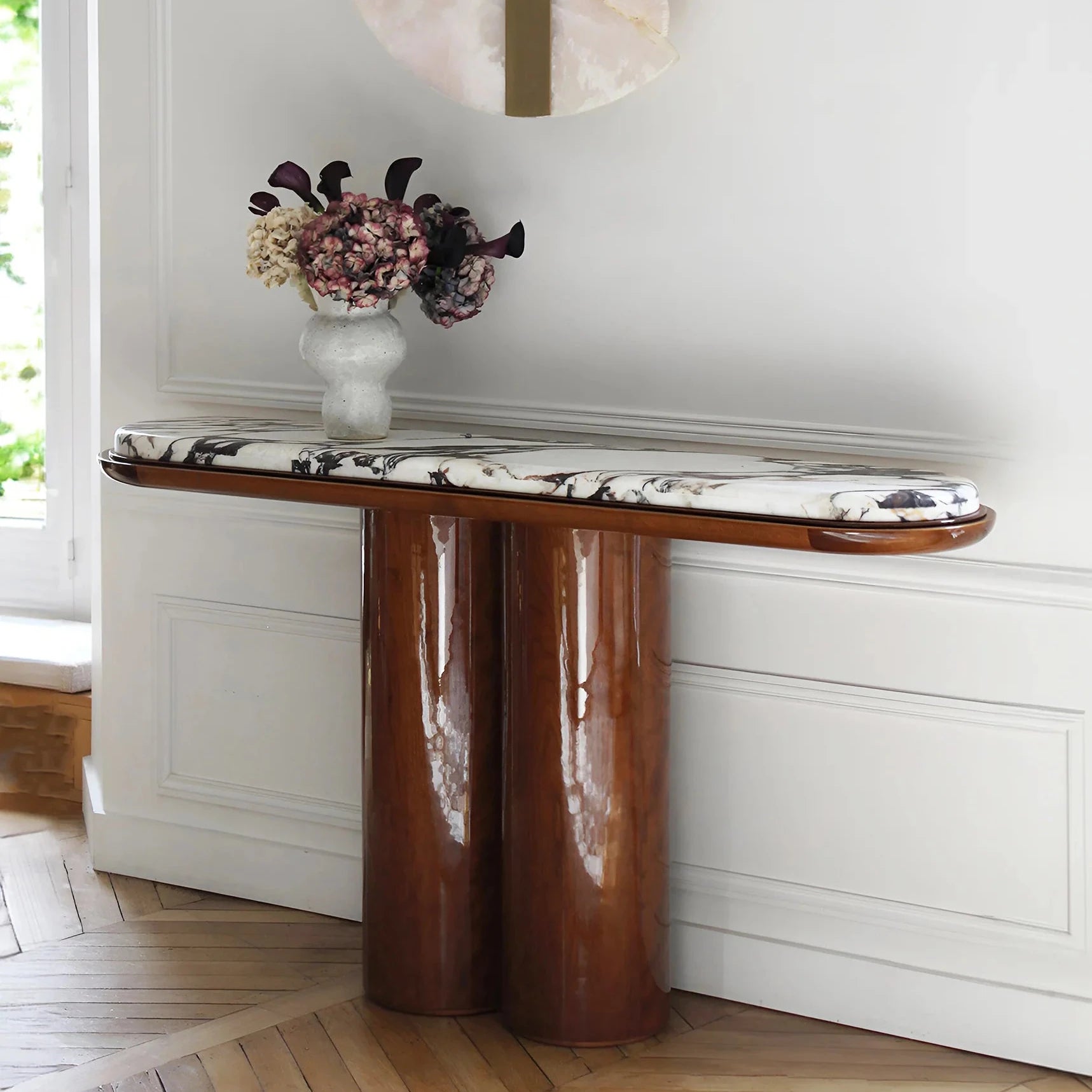 Ida Wood And Calacatta Viola Marble Console