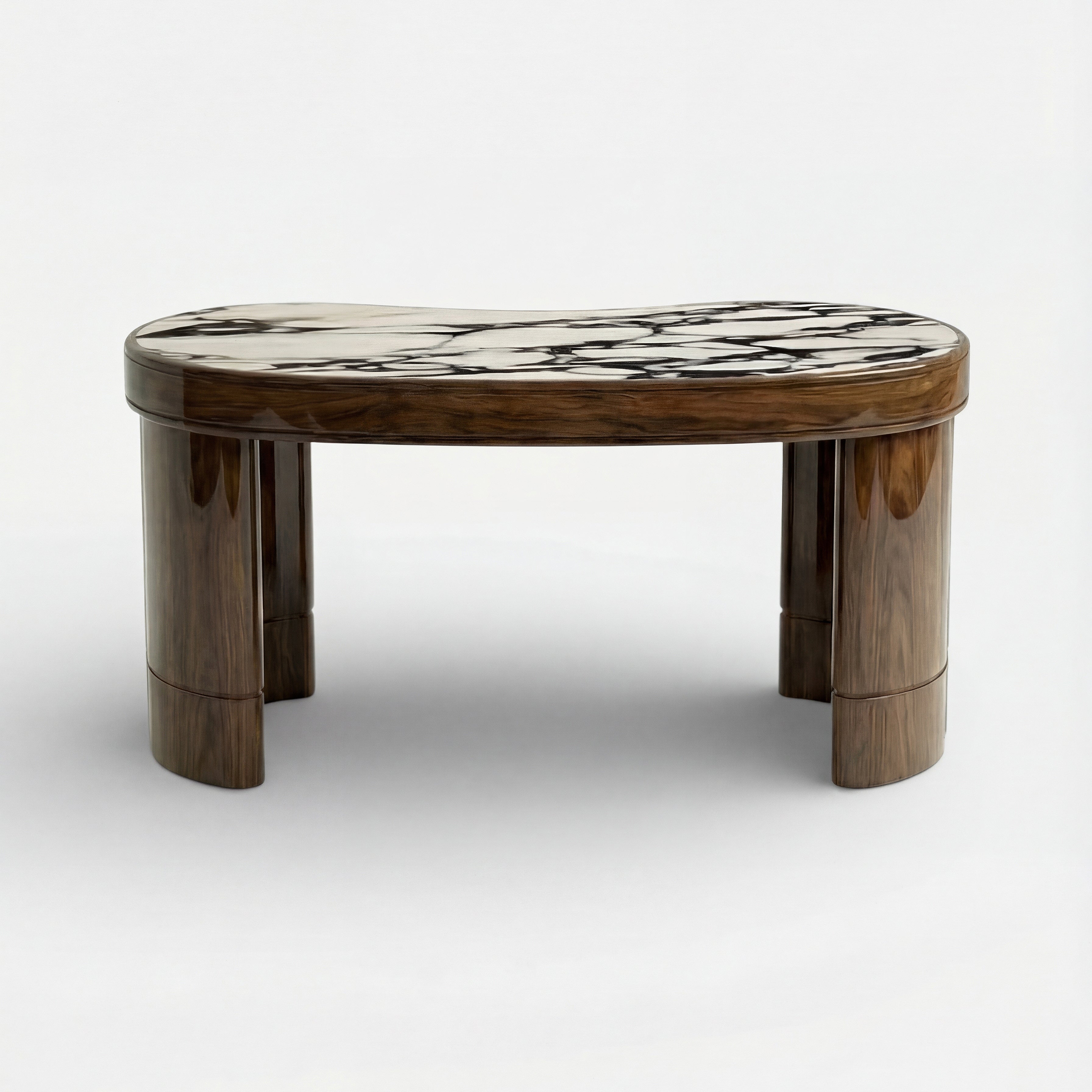 Nicola Glossy Wood And Calacatta Viola Marble Desk