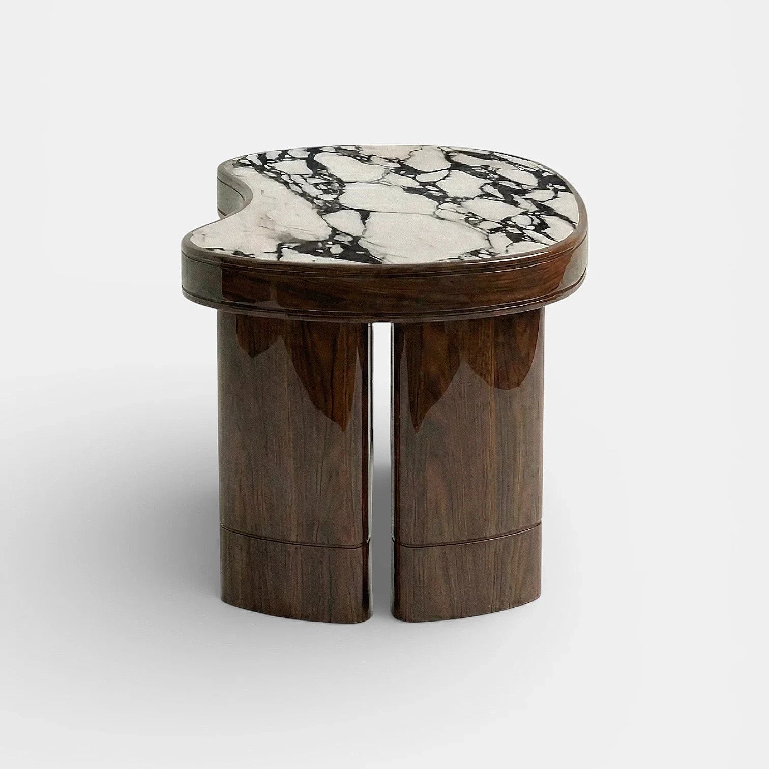 Nicola Glossy Wood And Calacatta Viola Marble Desk