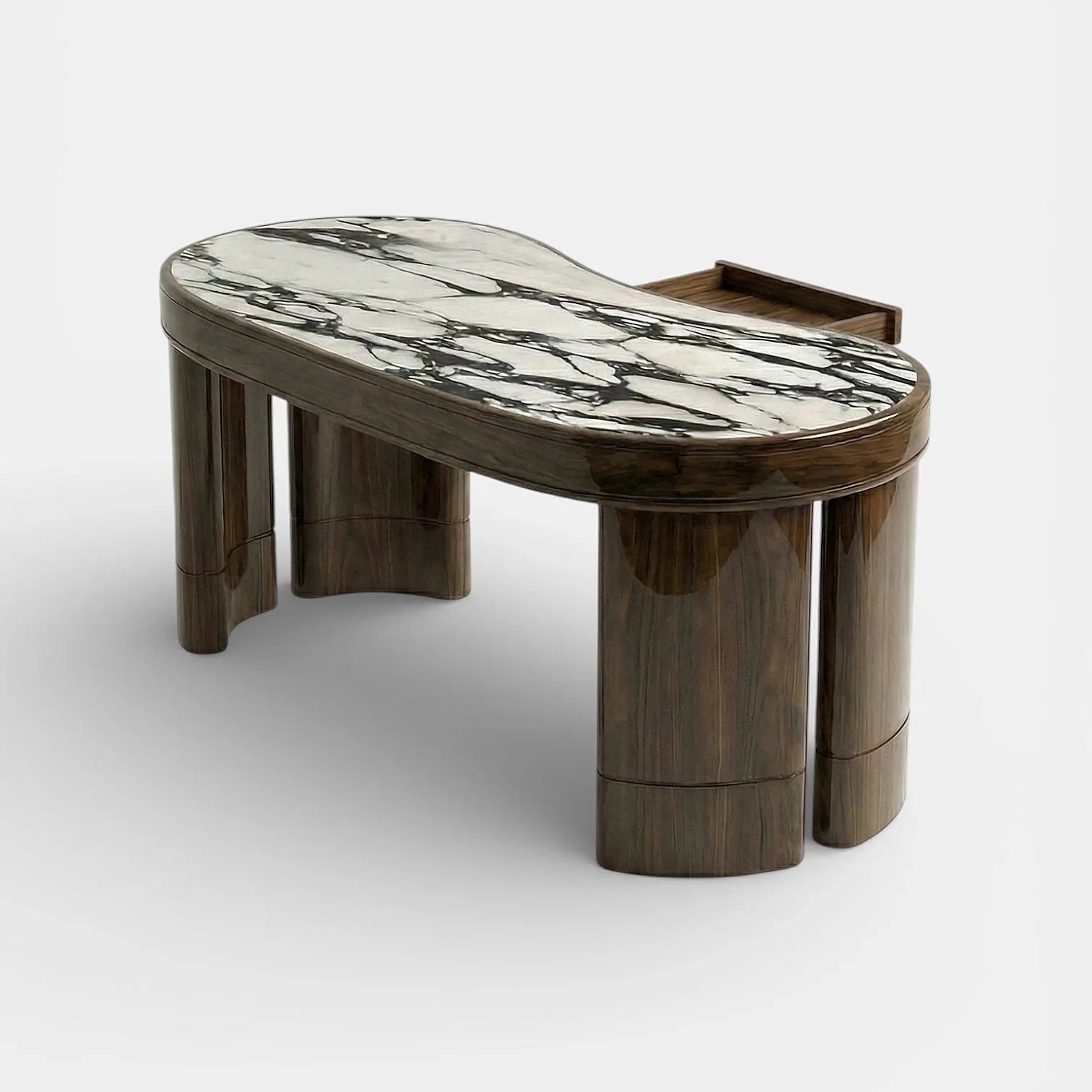 Nicola Glossy Wood And Calacatta Viola Marble Desk