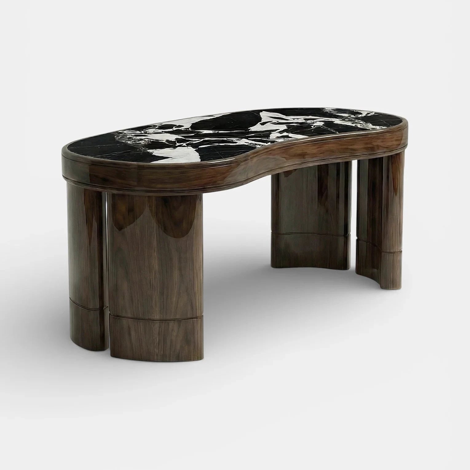 Nicola Glossy Wood And Grand Antique Marble Desk