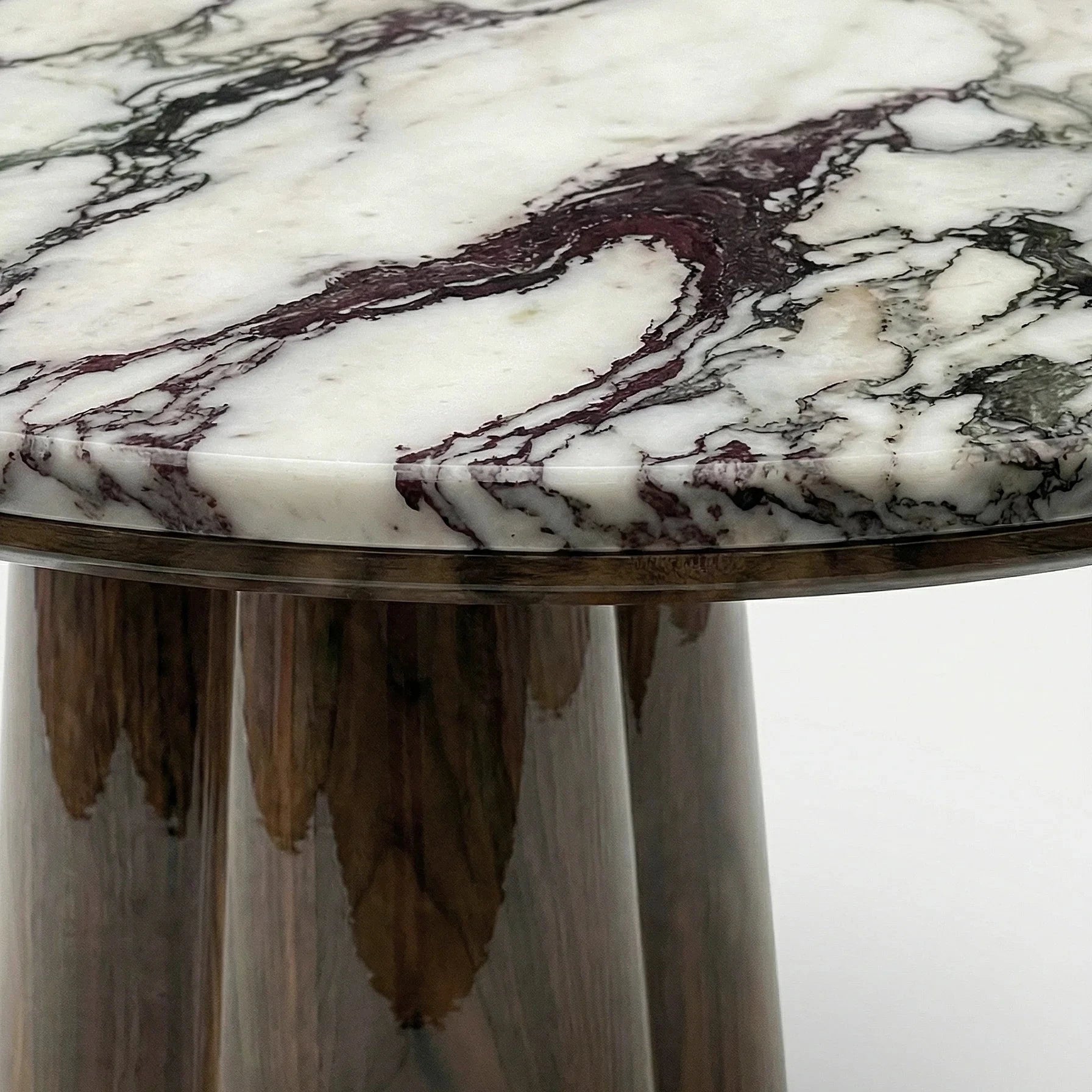 Poli Glossy Wood And Calacatta Viola Dinning Table