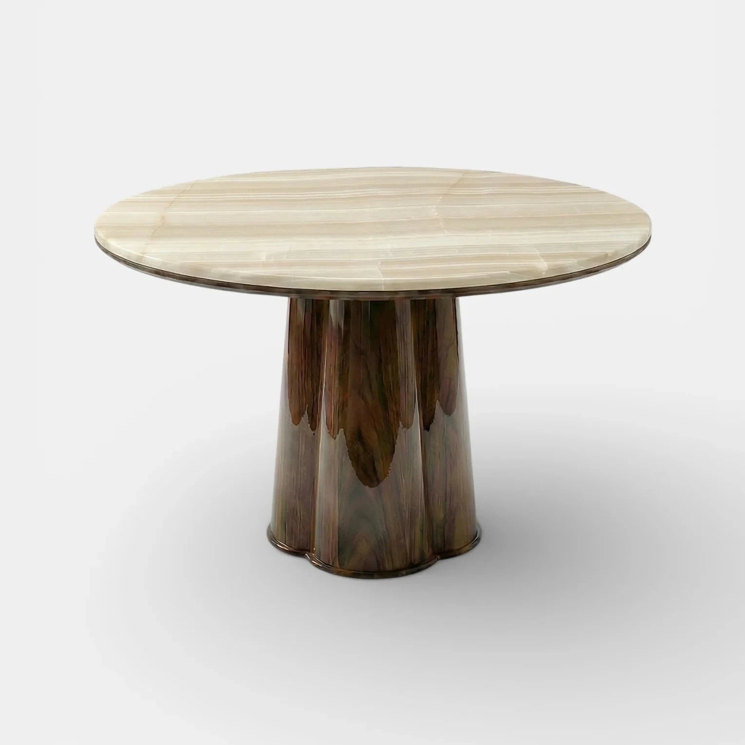 Poli Glossy Wood And Ivory Onyx Dinning Table