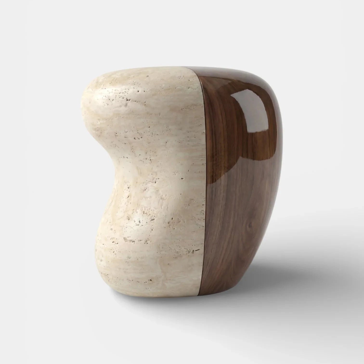 Yosho Travertine And Wood Side Table