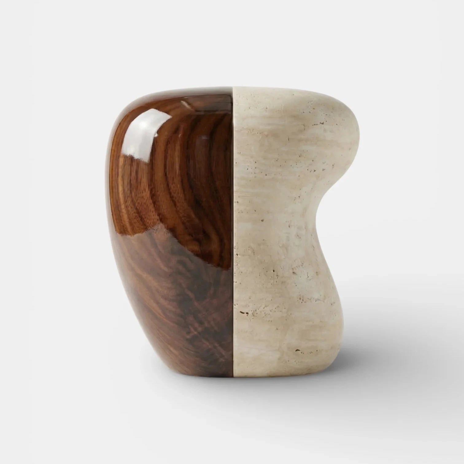 Yosho Travertine And Wood Side Table