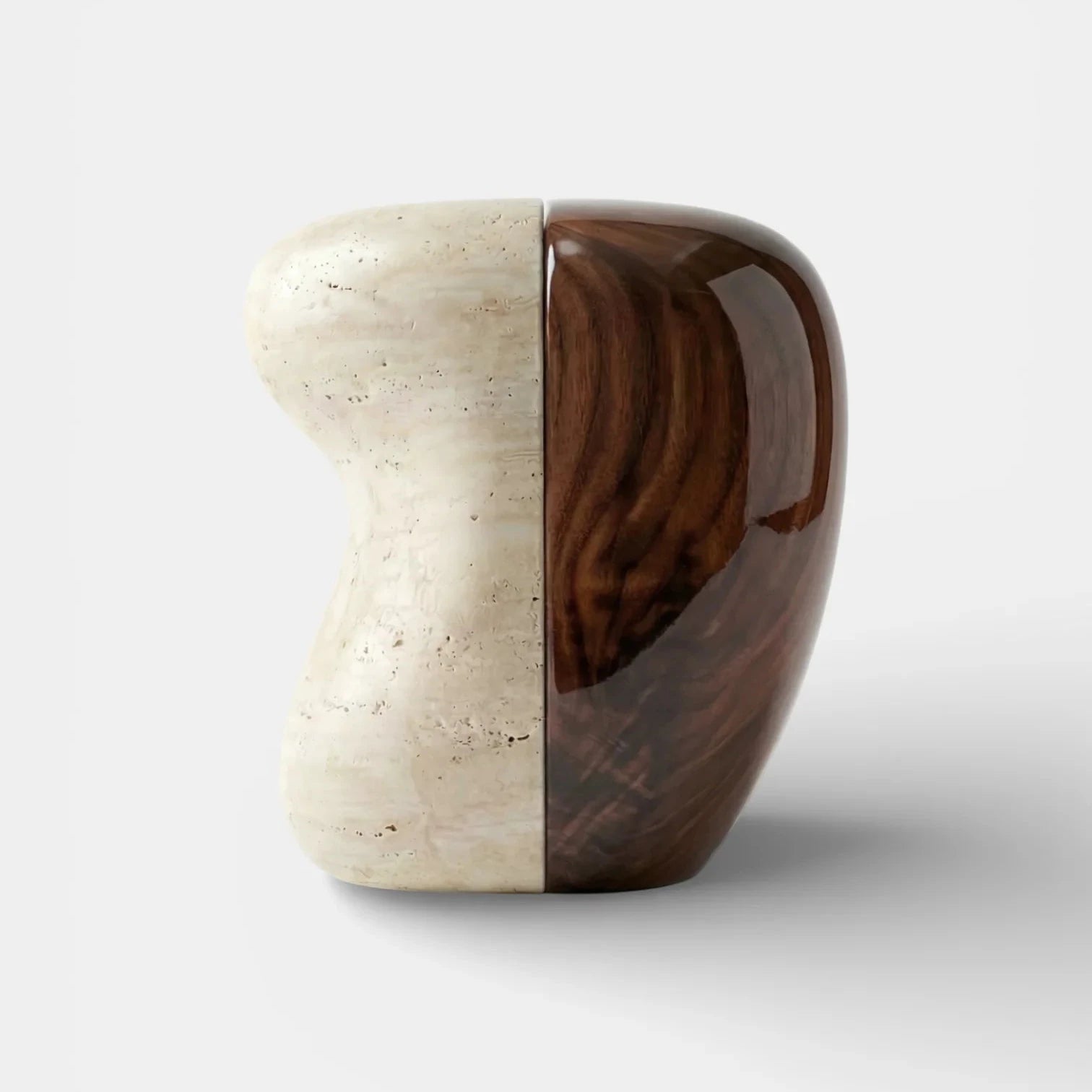Yosho Travertine And Wood Side Table